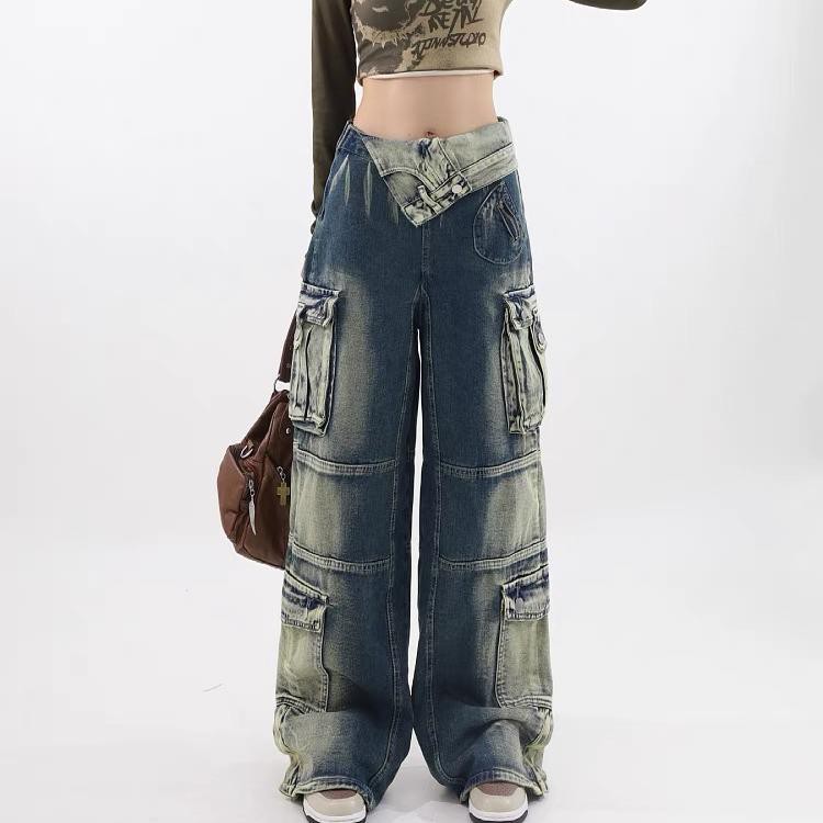 Distressed - Effect Loose - Fitting Denim Jeans
